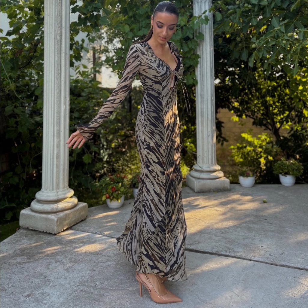Zara Animal Print Dress Maxi Bohemian Hippie Summer